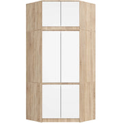 Armadio ad angolo AKORD S100 con sopralzo Sonoma Quercia 100 cm 4 ante inserto frontale Bianco 100x50x235 cm