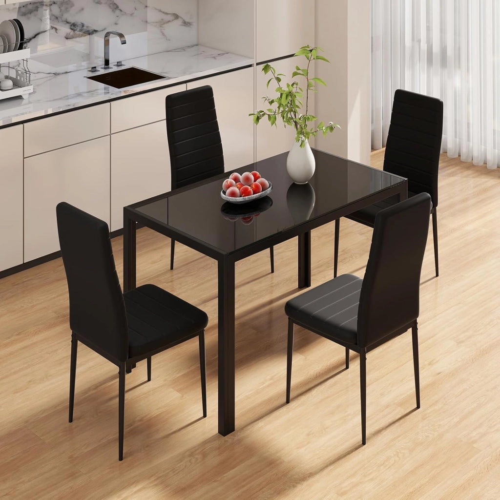 Tavolo da Pranzo Rettangolare per 4 Persone, Tavolino Moderno con Piano in Vetro e Struttura in Metallo Robusta, Tavolo Salvaspazio per Cucina, Soggiorno e Ristorante, 120 x 70 x 75 cm