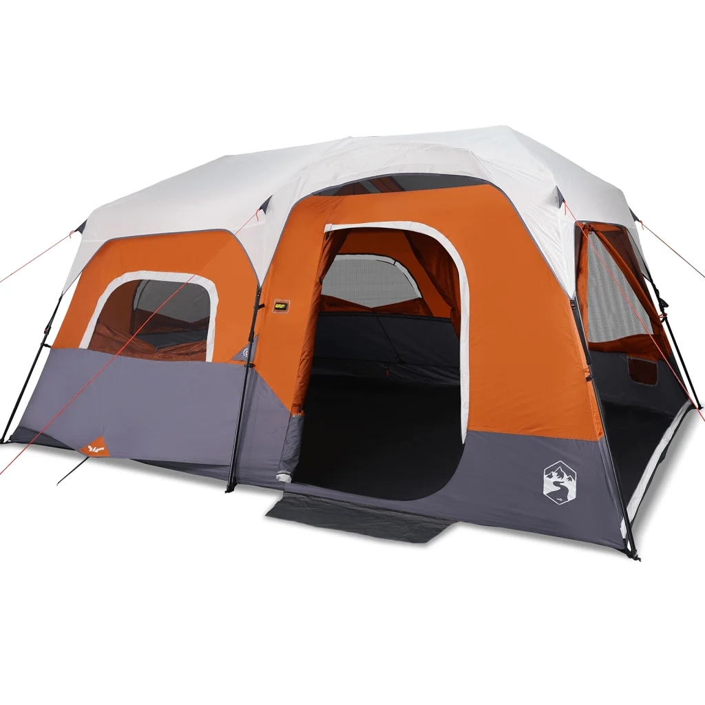 Tenda Famiglia LED 9 Persone-Tenda da campeggio Grigio/Arancione Rilascio Rapido