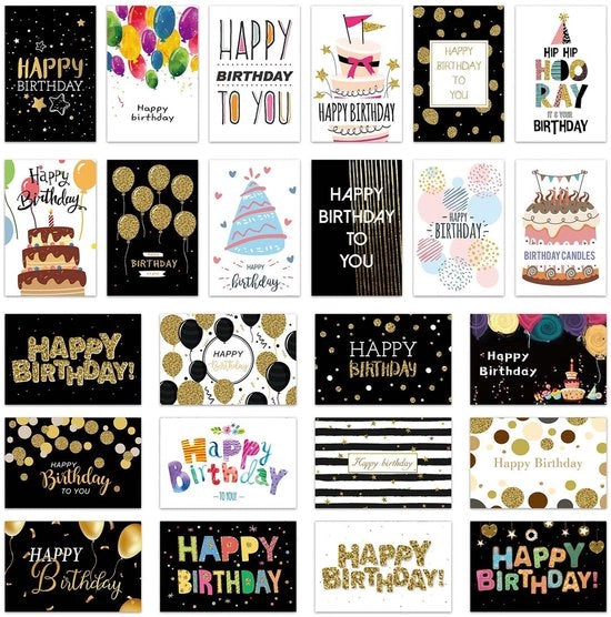 Set di cartoline di compleanno da 24 - Cartoline desiderio con buste - Cartoline bianche - Varie motivazioni - Dimensioni 20 x 15 cm - Eleganti e unici