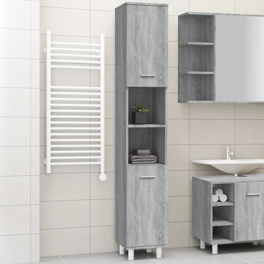 Armadietto Bagno | Armadio da bagno Grigio Sonoma 30x30x179cm in Legno Multistrato