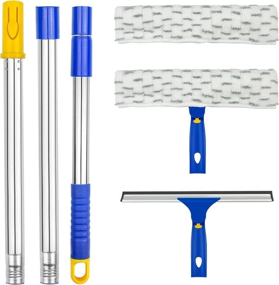 Kit di pulizia finestre con aspiratore 10 pollici con rasoio a microfibra 11 pollici - asta in acciaio inossidabile - rasoio estensibile - pulitore finestre - kit per pulire vetri auto e portiere.