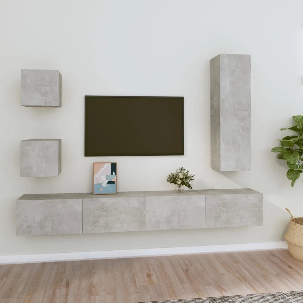Set di Mobili Porta TV 5 pz Grigio Cemento in Legno Multistrato 3114449