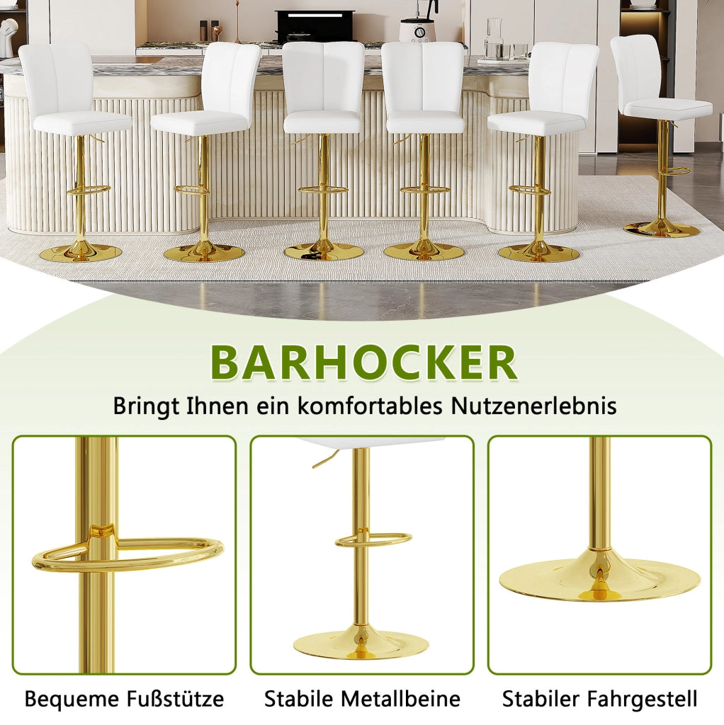 Set di 2 sgabelli da bar regolabili bianco e oro in PU