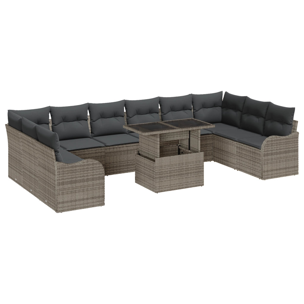 Set Divano da Giardino  11 pezzi con cuscini Grigio in Rattan Sintetico