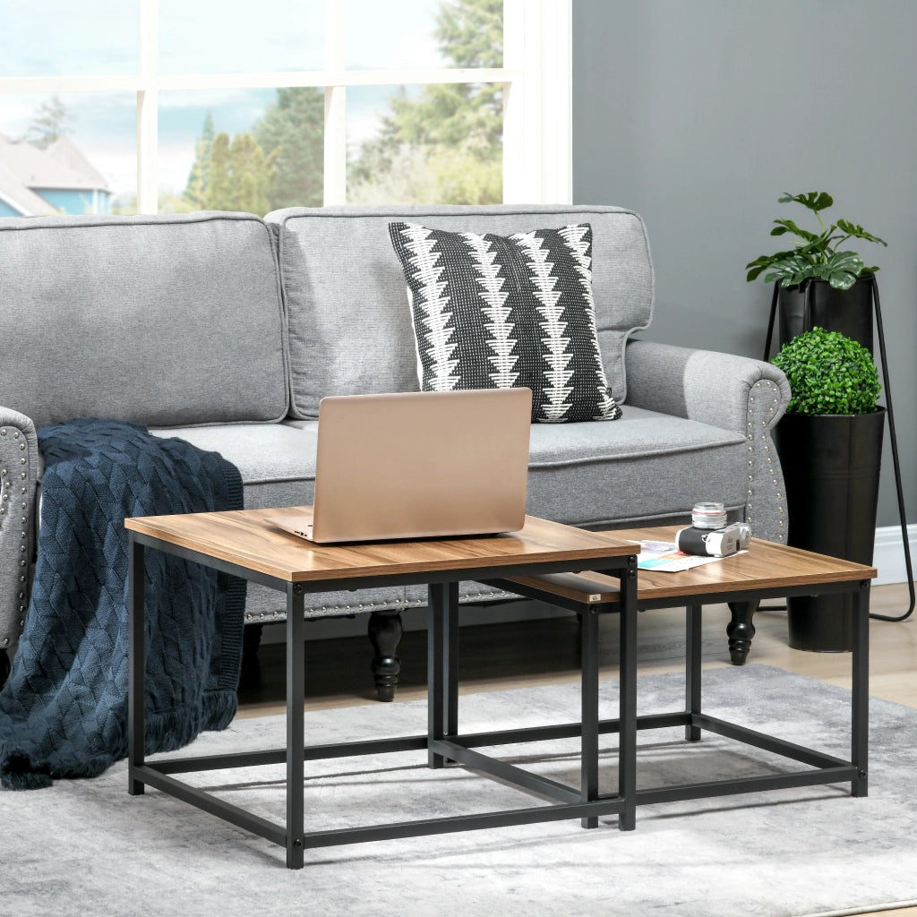 TAVOLINI Set da 2 pezzi 60x60/54x54 cm Effetto legno e acciaio nero