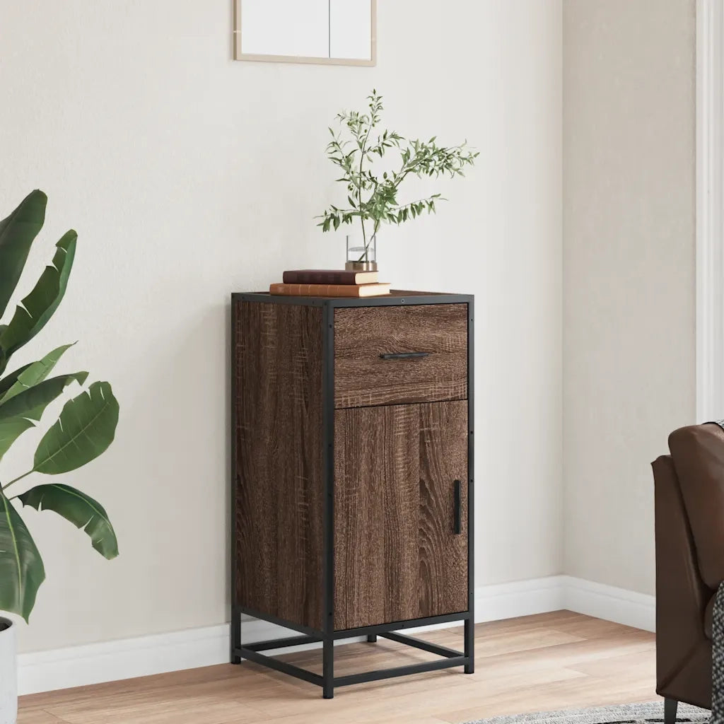 Credenza Rovere Marrone 35,5x35x76 cm in Truciolato e Metallo 848963