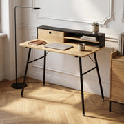 Scrivania Var con 2 Scomparti e Cassetto 93 x 90 x 50 cm - Nero / Effetto Rovere [en.casa]