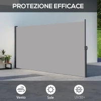 Tenda Laterale Retrattile 400x180 cm con Maniglia, in Metallo, Alluminio e Poliestere, Grigio Chiaro