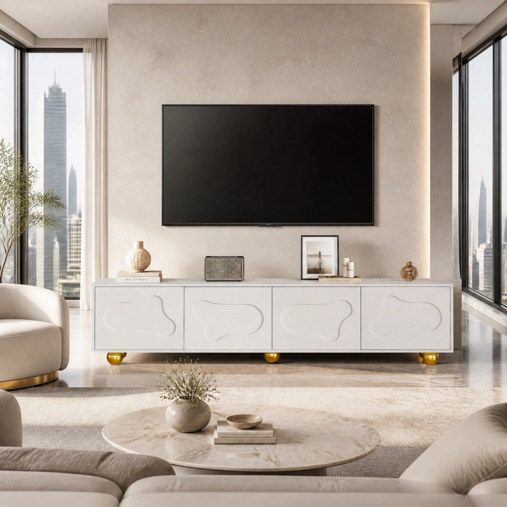 Mobile TV 180x40x45 cm con 2 armadietti; 4 ante; bianco