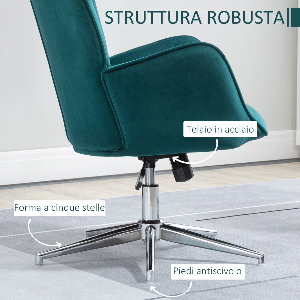 EasyComfort Poltrona per Ufficio e Salotto in Velluto, Girevole con Braccioli e Altezza Regolabile, Blu