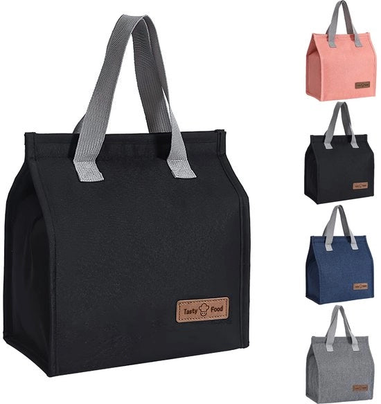 Borsa termica per donna e uomo, piccola borsa per picnic, borsa isolata riutilizzabile, borsa termica, borsa pieghevole per lavoro, scuola, picnic, viaggi (nero)