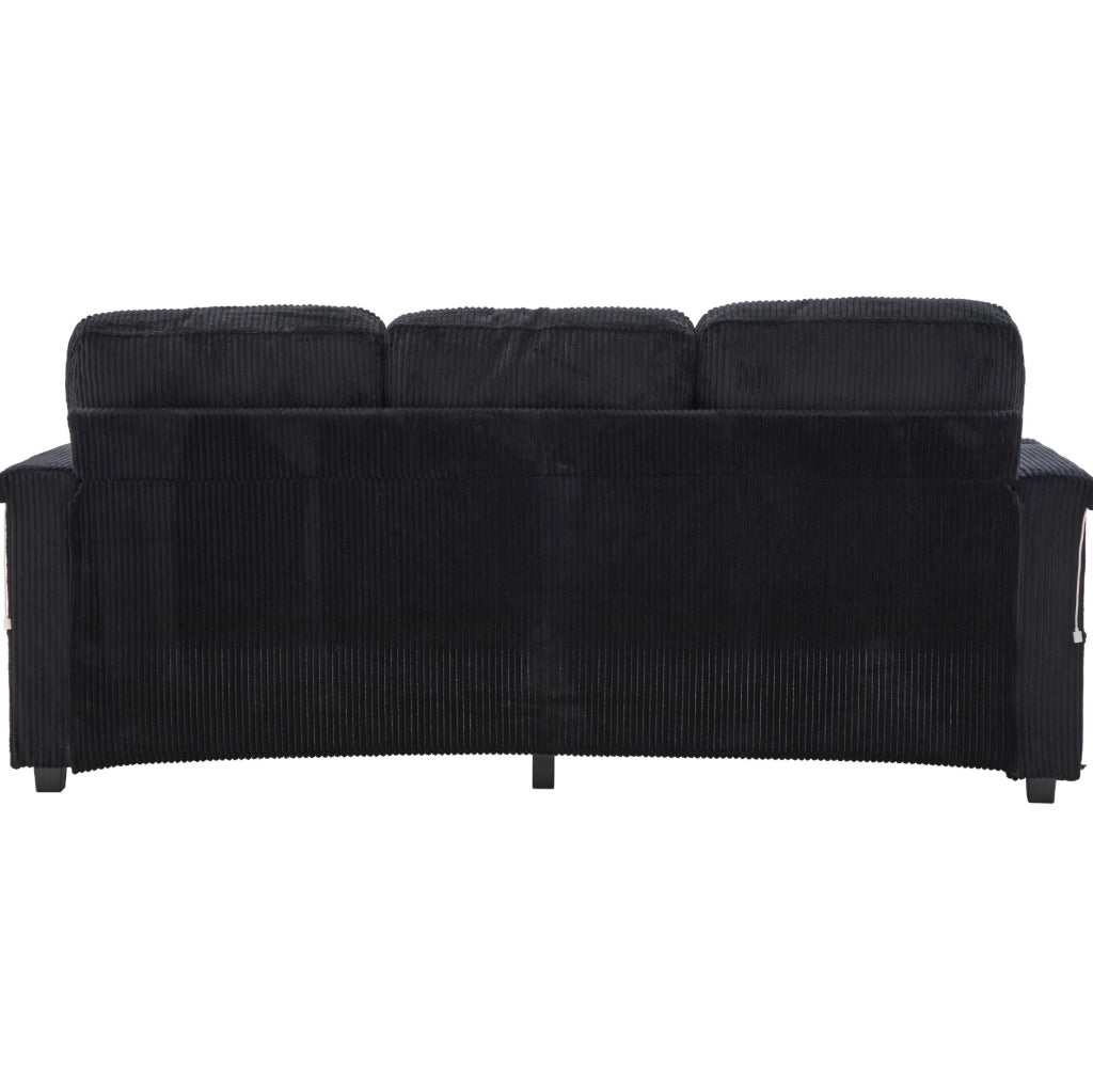 Divano 194x73x81 cm con LED; USB/TYPEC; tasche e cassetti; in velluto a coste nero