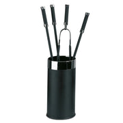 Porta attrezzi camino tondo acciaio nero e cromo 4 accessori h.60 d. 16 cm.  Made in Italy