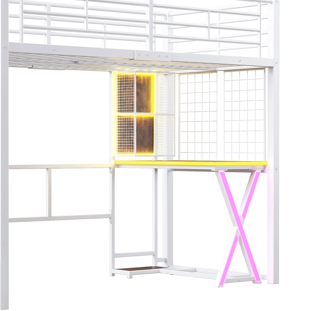 LETTO A CASTELLO 140x200 cm con scrivania, armadio e scale contenitore bianco