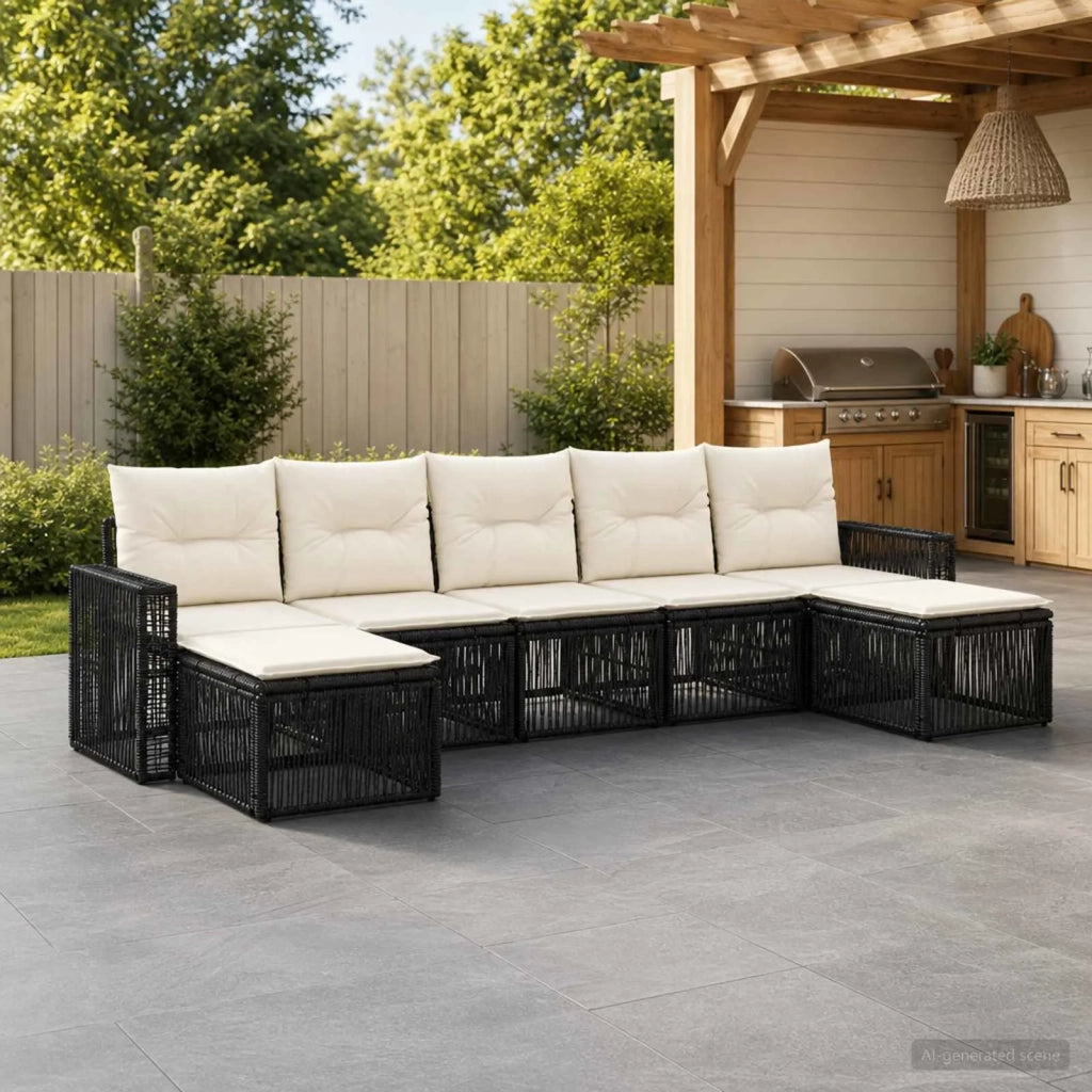 Set Divano da Giardino 7 pz Nero e Bianco Crema polyrattan 3435208