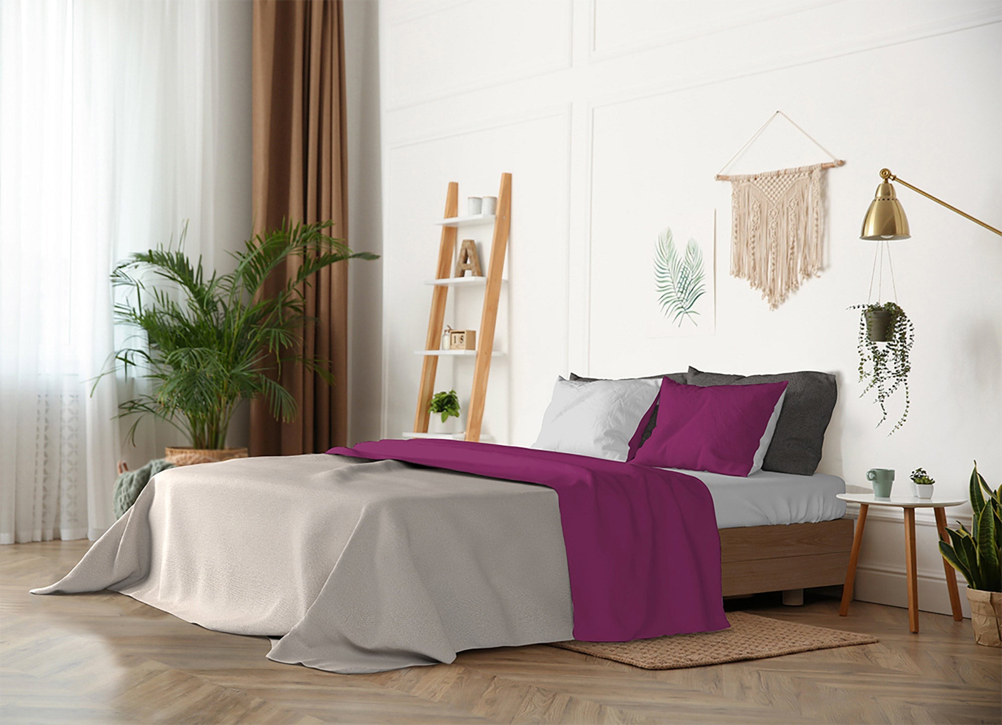 Set Lenzuola Sopra Sotto e Federe Doubleface Fuxia/Grigio Chiaro Singolo