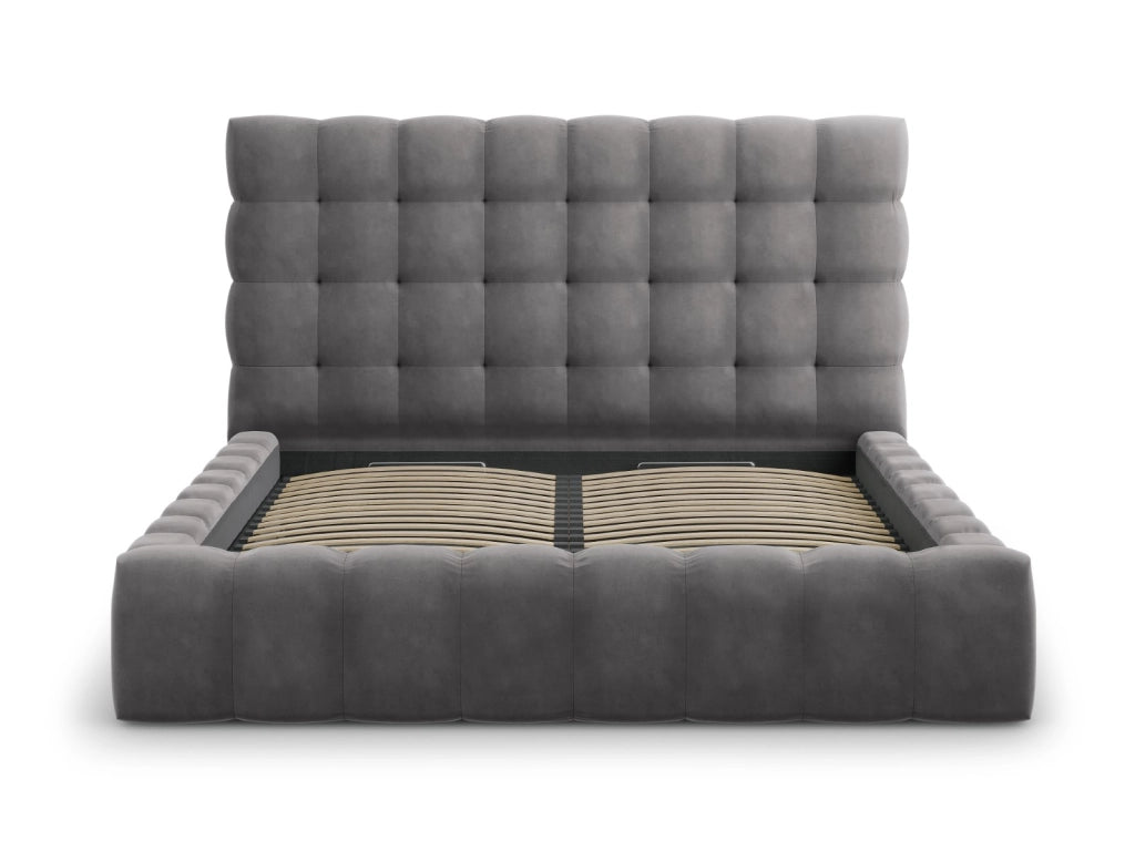 Cosmopolitan Design - Letto a cassettone con testiera "Bali" 180x200cm in velluto grigio 