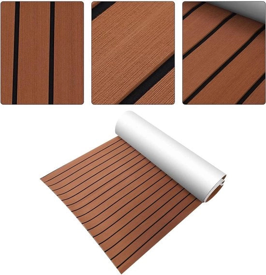 Pavimento in Teak - Autoadesivo - Schiuma - Materasso - Piano - Yacht - Camper - 240x90x0,6 cm.