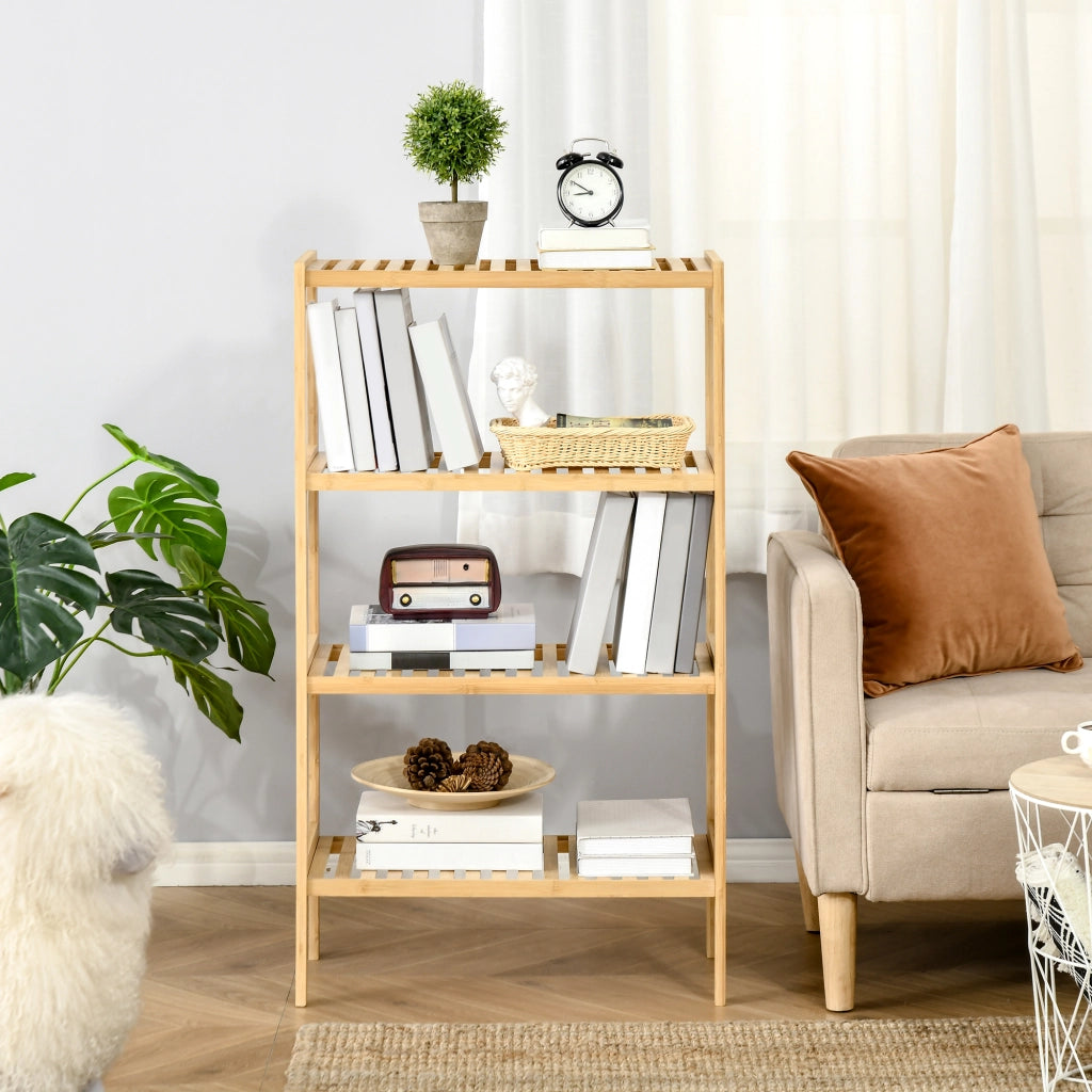 Libreria in Bamb¨´ 4 Livelli con Antivoltamento ¨C zephmum ¨C 62x33x112 cm Naturale