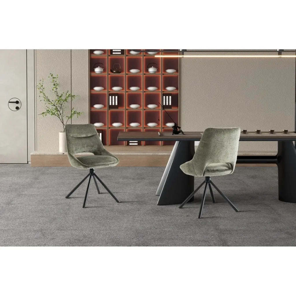 Set di 2 sedie YUMENA – Tessuto verde – Piedi in metallo – Design compatto – Eleganza naturale e robusta