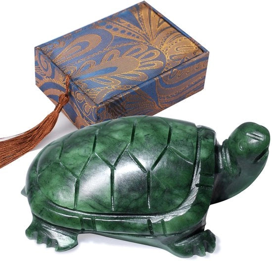 Figura di Artigianato in Jade Verde 8cm con Disegno di Tartaruga per Decorazione di Casa con Simbolo di Fortuna