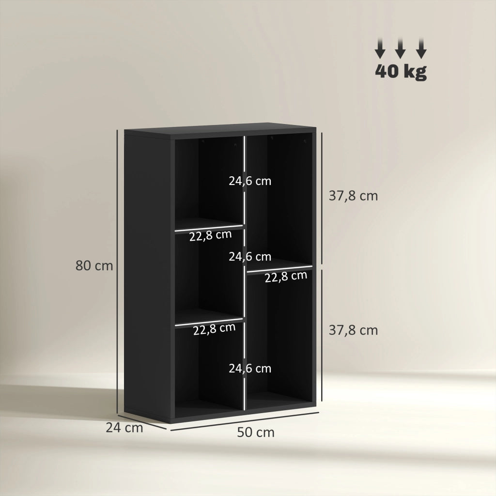 Libreria scaffale mobile con 5 scomparti ¨C zephmum ¨C nero 50x24x80 cm