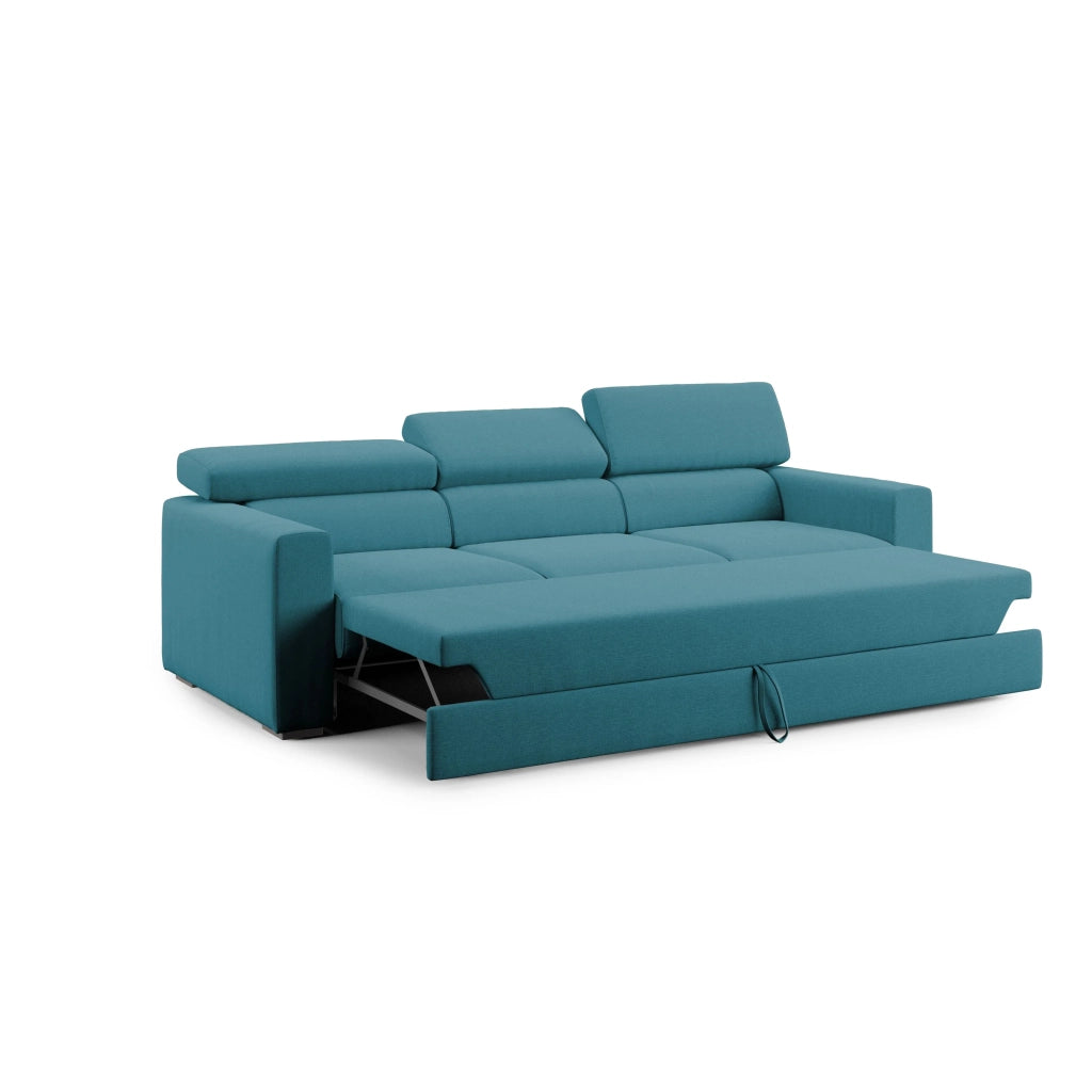 Dylan Divano a 3 sedute con estraibile a cassettone in tessuto simil cotone impermeabile T13 240 cm azzurro