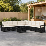 Set Divano da Giardino 10 pz Nero e Bianco Crema polyrattan 3437107