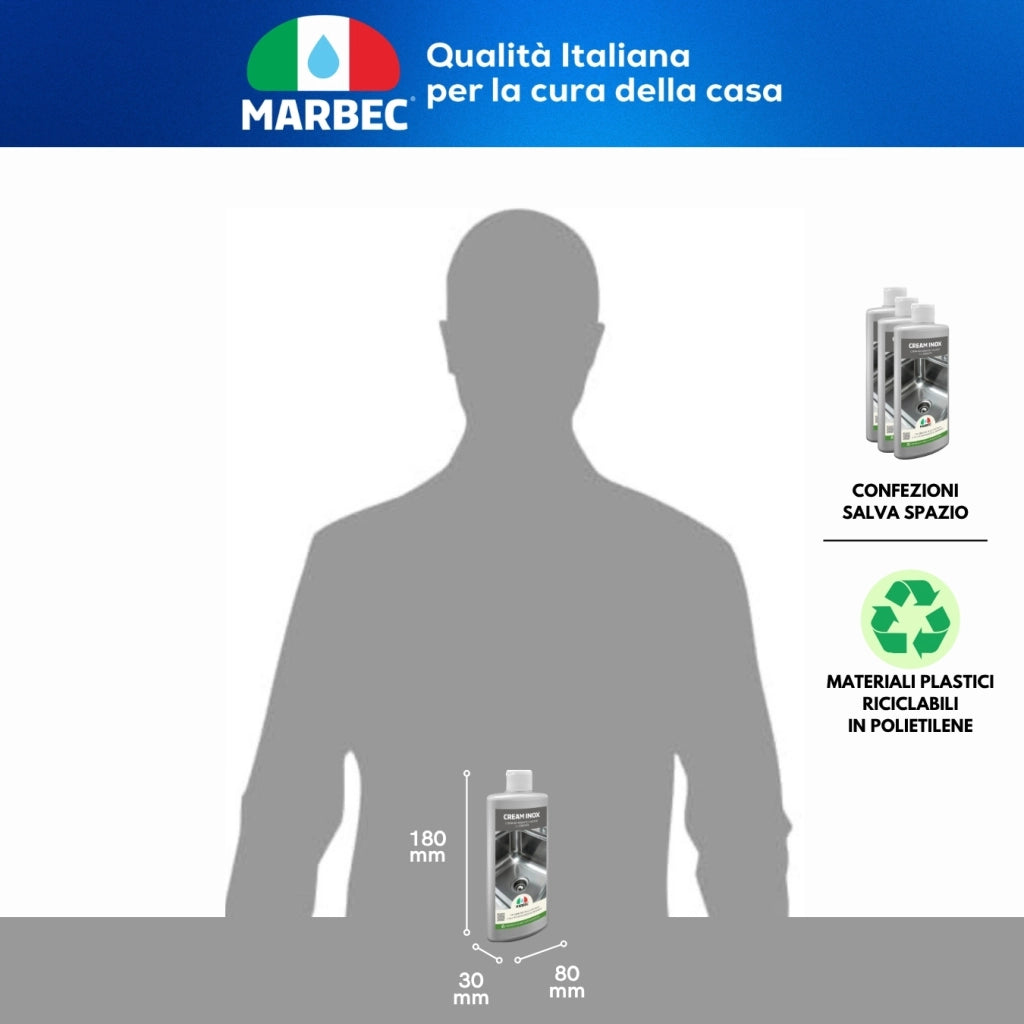 Crema detergente e lucidante per acciaio inox, elimina aloni e impronte Marbec CREAM INOX® - 250GRx6Pz