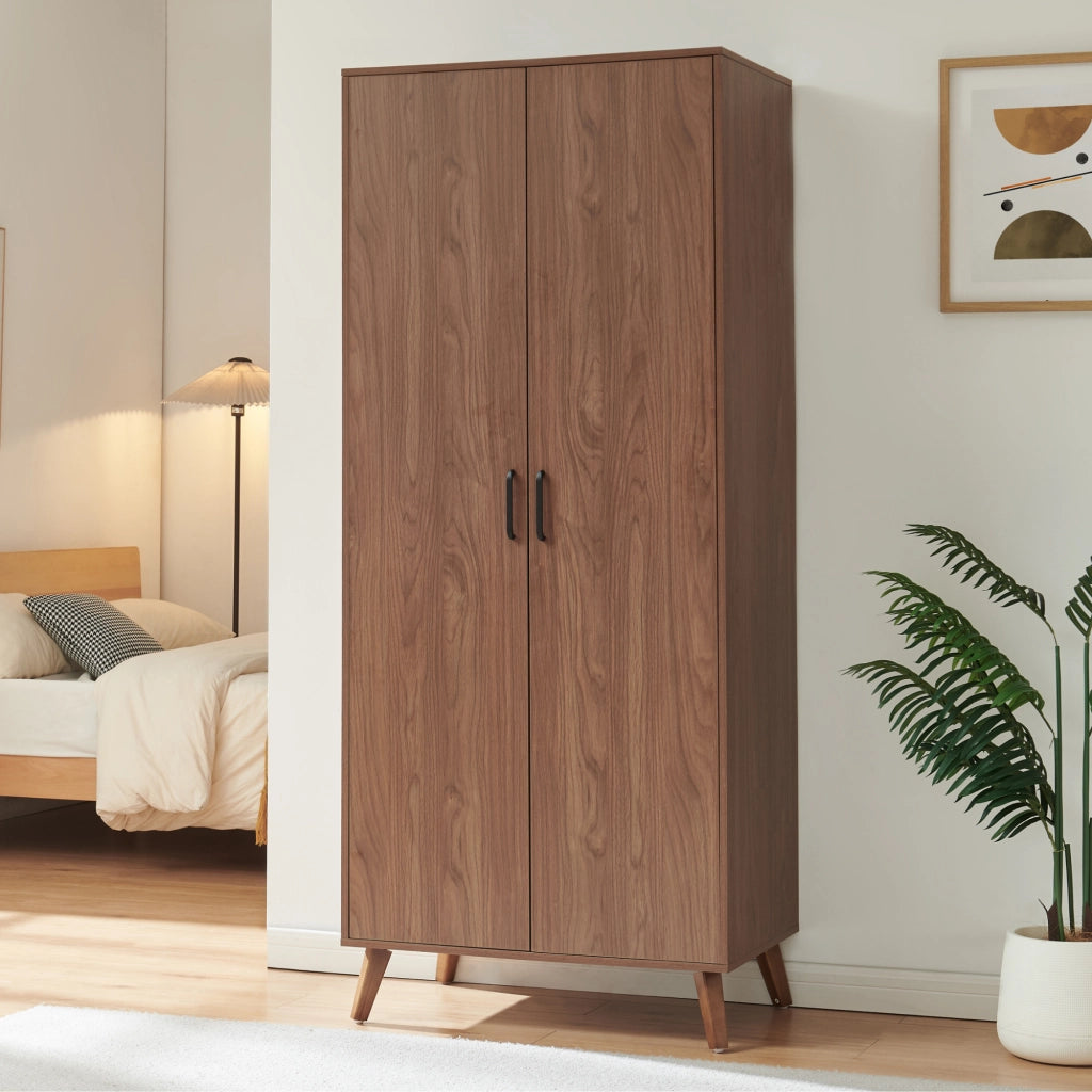 Armadio Guardaroba Norg con 2 Ante e 4 Scomparti 191x80x52 cm - Effetto Noce [en.casa]
