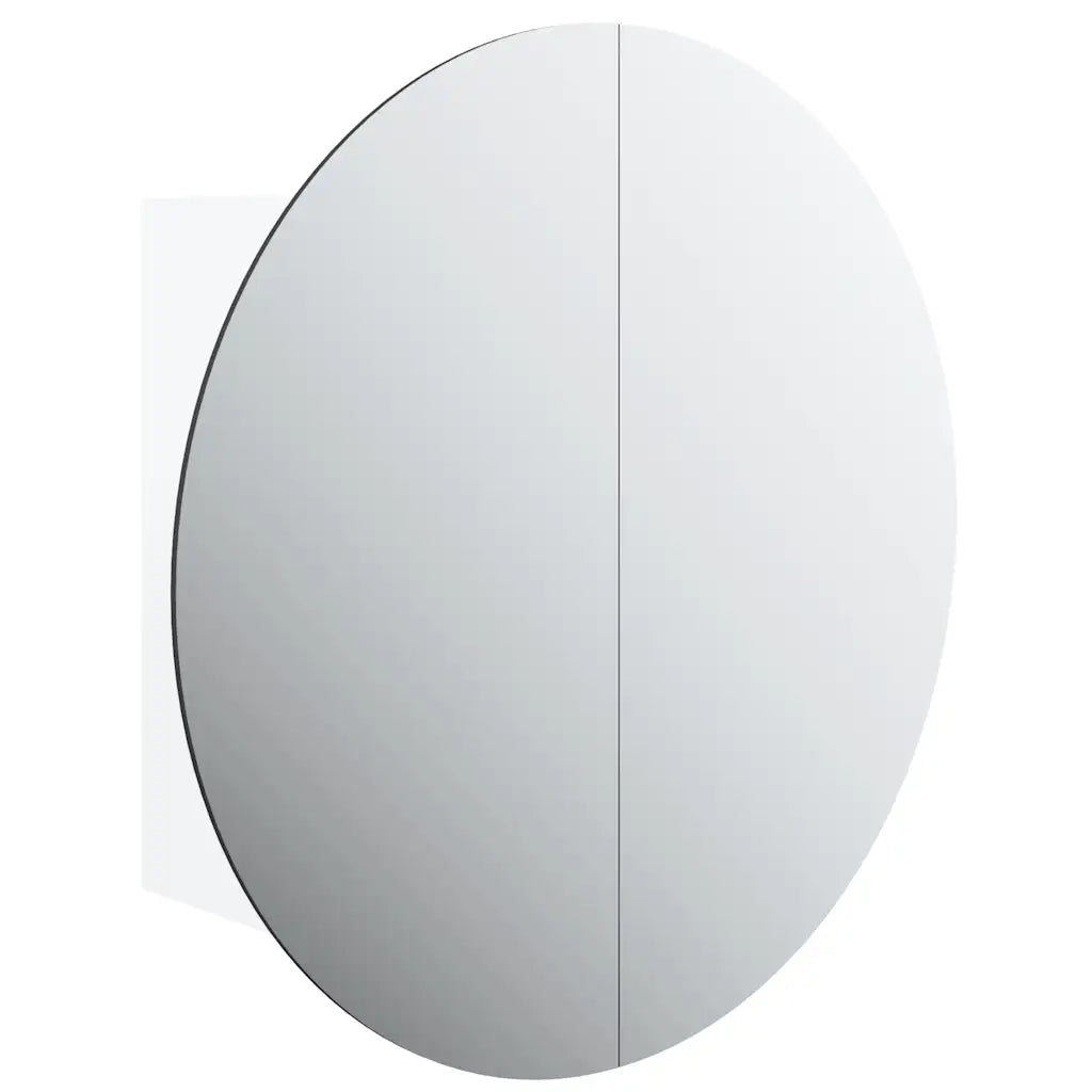 Mobiletto da bagno rotondo con specchio a LED integrato design moderno 40 x 40 x 17,5 cm legno bianco 02_0047105
