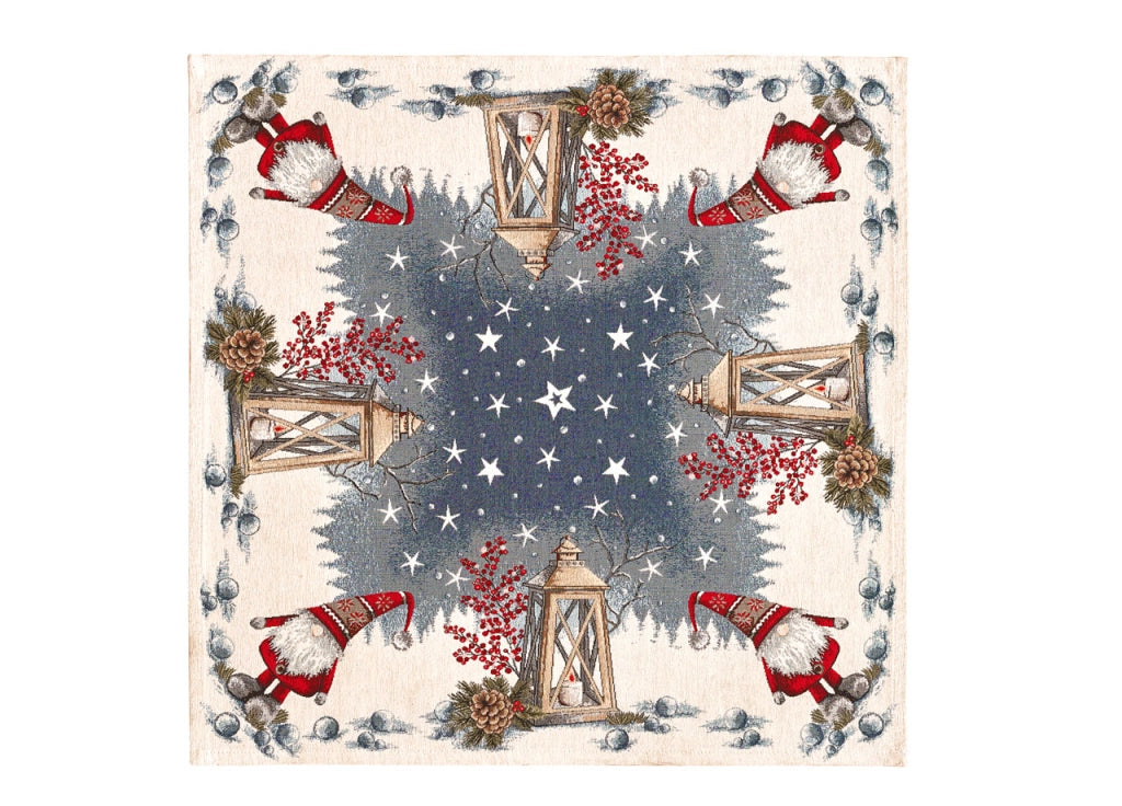 Tovaglia Centrotavola Centrino Tavolo Fantasie Natalizie Cinigliato Piazzato Made Italy - 90x90 - Lanterna