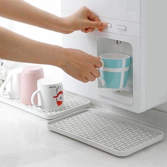Afdruipmat, 31 x 17,5 x 2,2 cm, afdruiprek con contenitore di raccolta, contenitore a doppia lastra, piccolo, afdruiprek multifunzionale per servizio, pulizia del servizio da tè, bianco