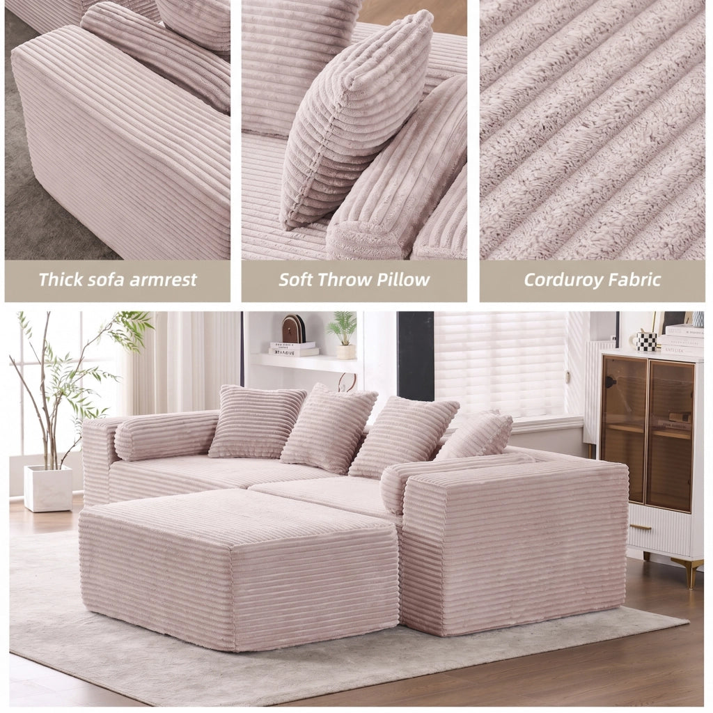 Divano modulare a L con chaise longue; senza montaggio; beige; 266x110x60 cm