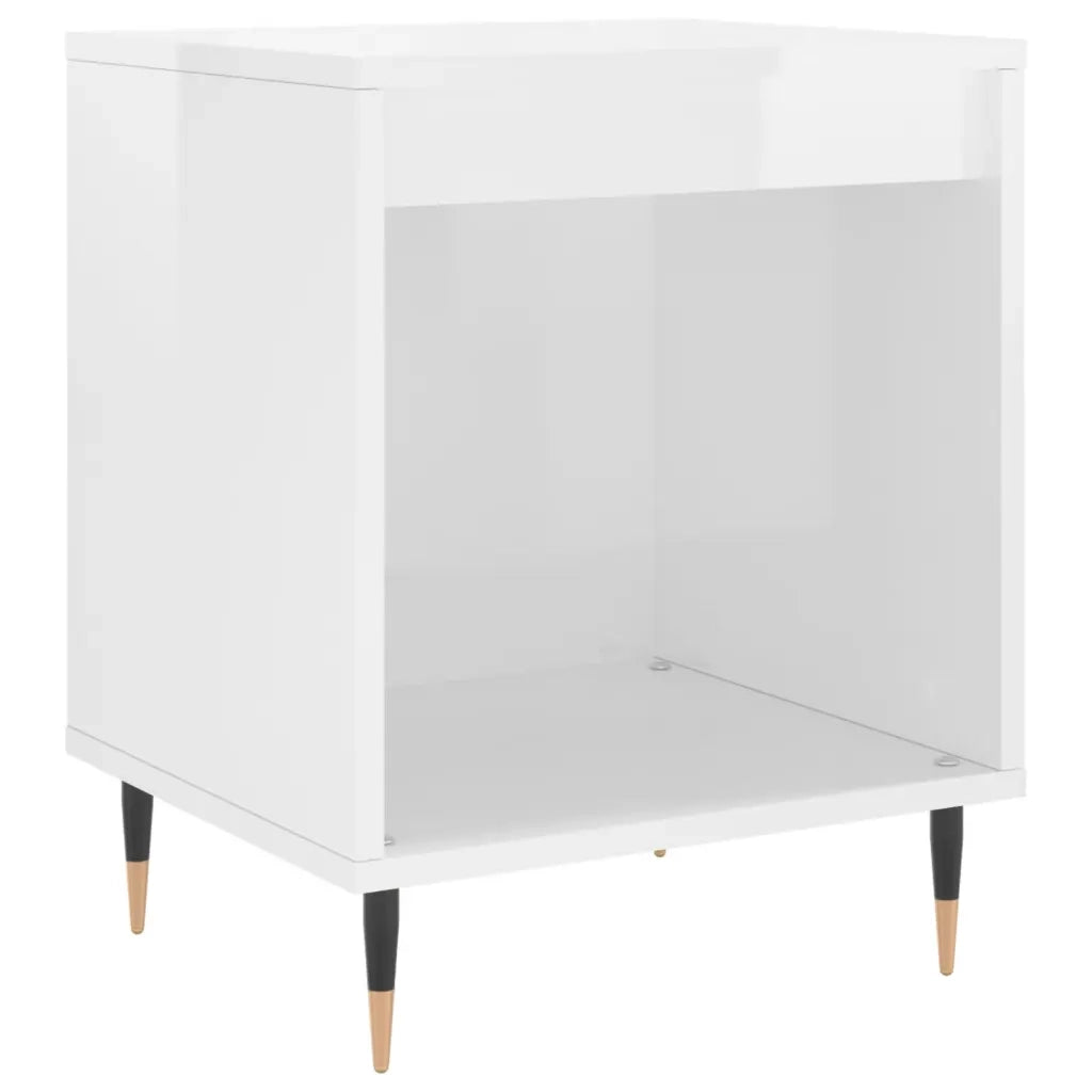 Comodino-Tavolino da notte Bianco Lucido 40x35x50 cm in Legno Multistrato 146682