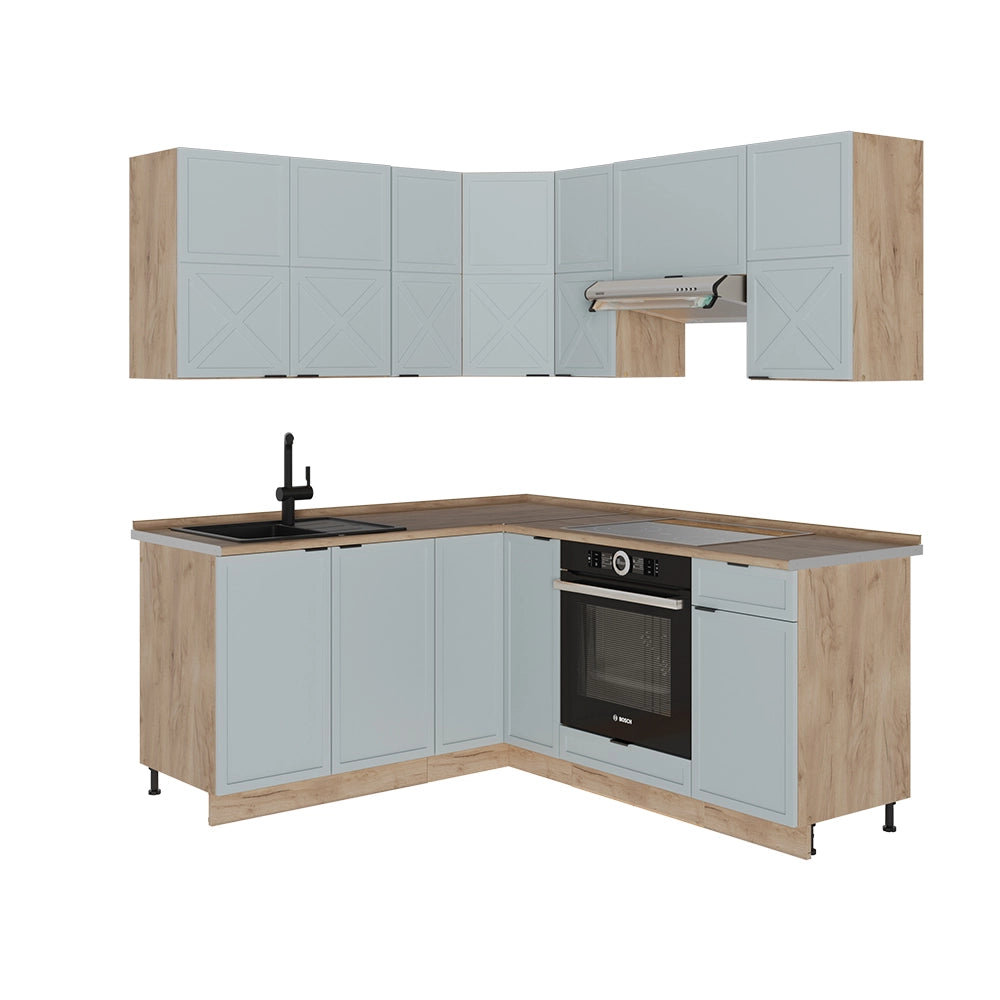 Vicco Cucina angolare completa Rovere blu-grigio chiaro/oro 160 x 190 cm , PL Rovere