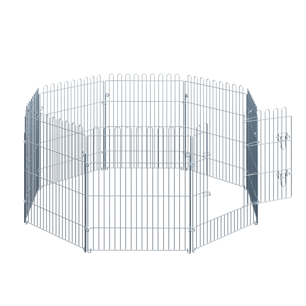 Recinzione decorativa per cuccioli a 8 pannelli con porta e 8 ancoraggi per esterno in acciaio silver 63 × 76 cm