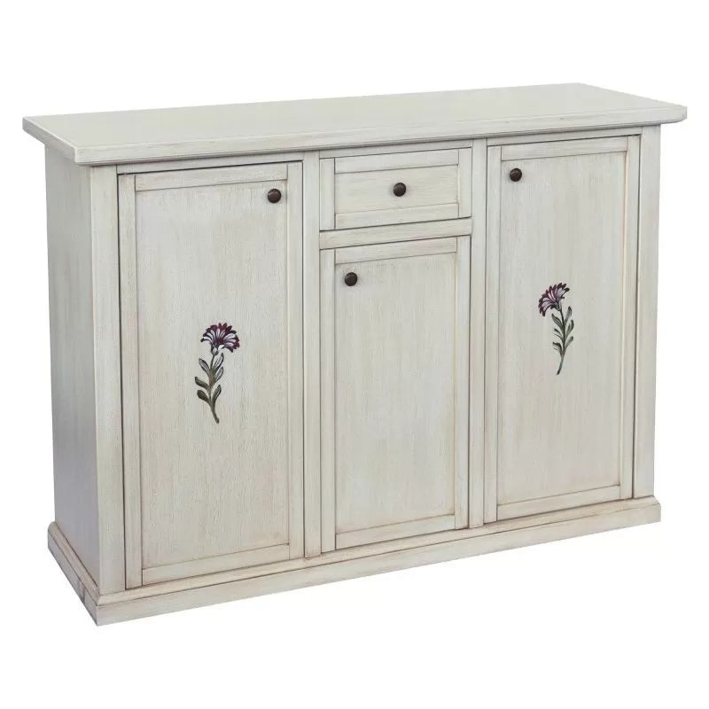 Madia credenza 3 porte 1 cassetto shabby bianco anticato decori 120x39x85 - Mobili 2G