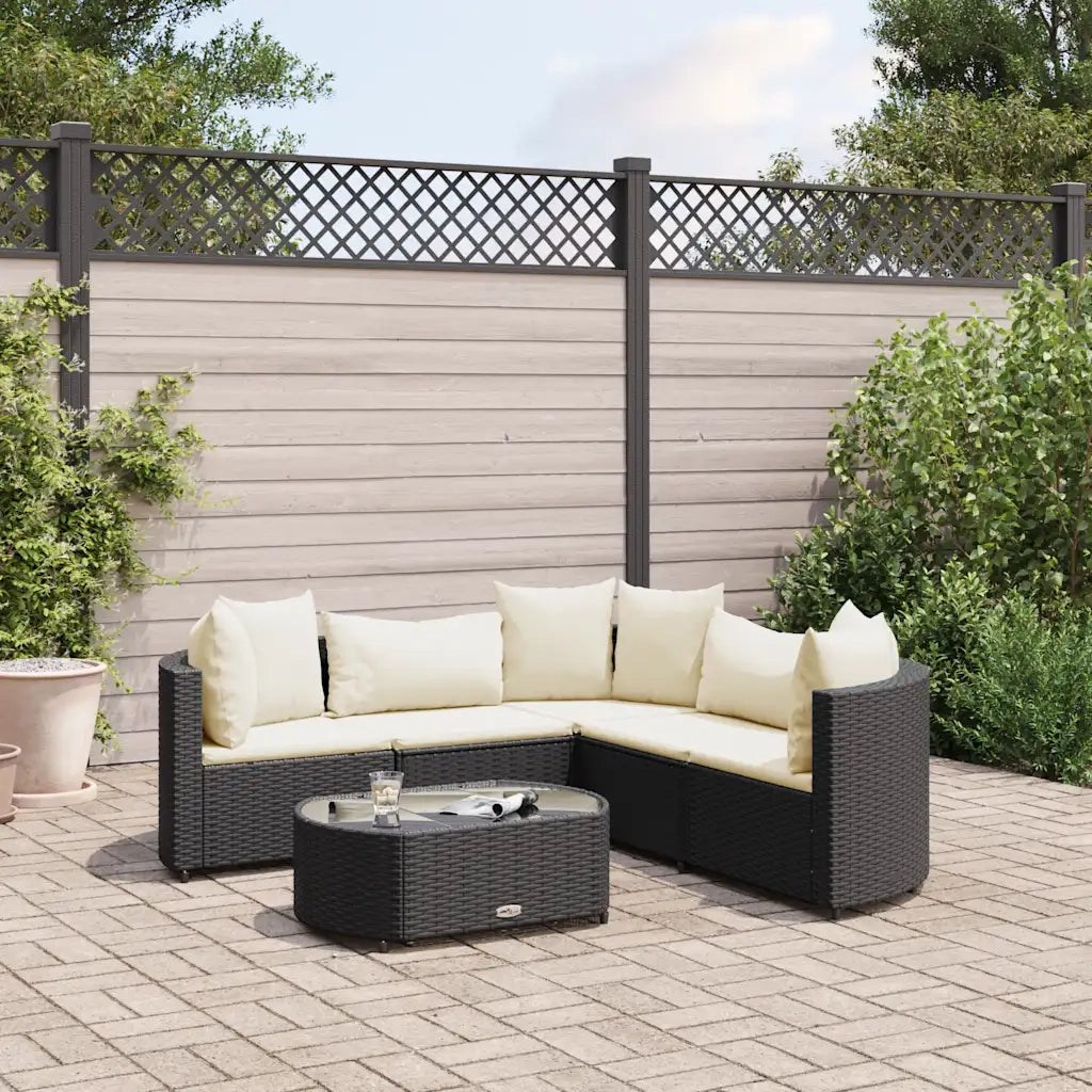 Set Divano da Giardino 6 pz con Cuscini Nero in Polyrattan 3308392