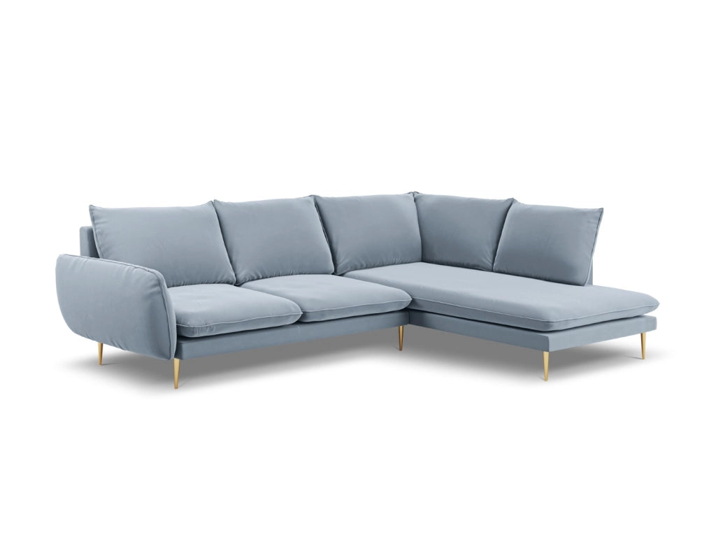 Cosmopolitan Design - Divano angolare destro "Vienna" 6 posti in velluto azzurro 