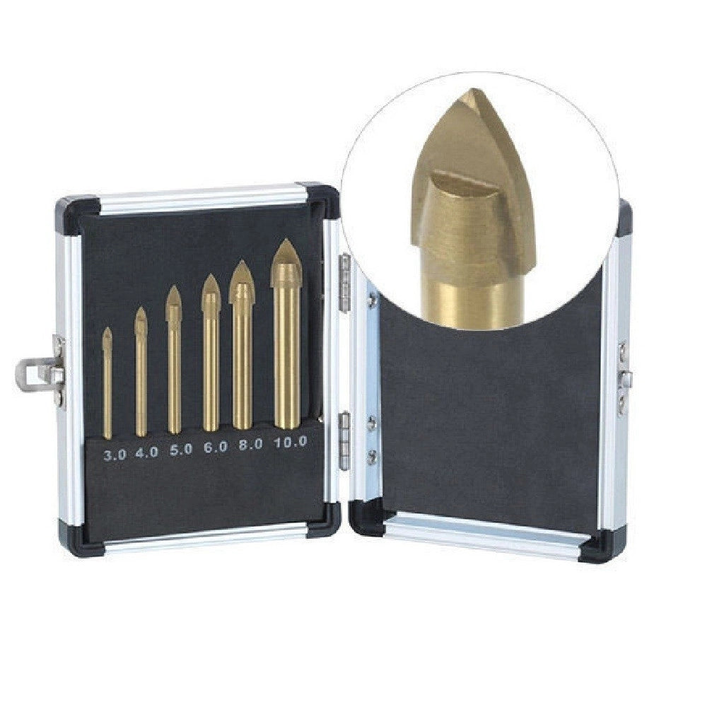Trade Shop - Set 6 Punte Ad Alette Per Vetro E Ceramica In Titanio Per Trapano Ribitech -
