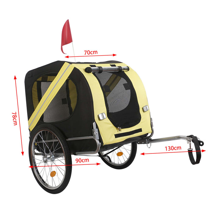 Rimorchio per cani bici, con gancio girevole di sicurezza, zanzariera e antipioggia Nero e giallo