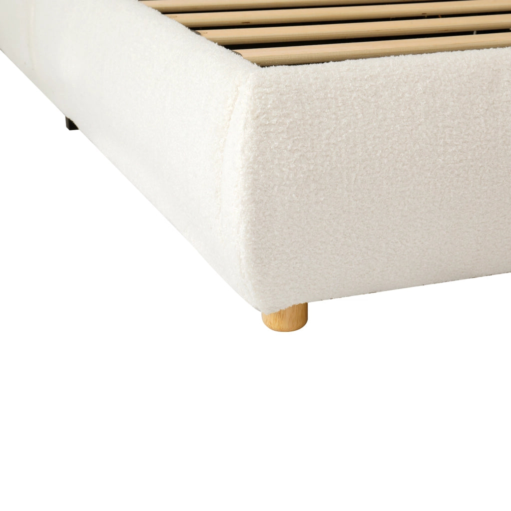Letto imbottito per bambini con contenitore e rete a doghe; bouclé beige; 215x101x98 cm