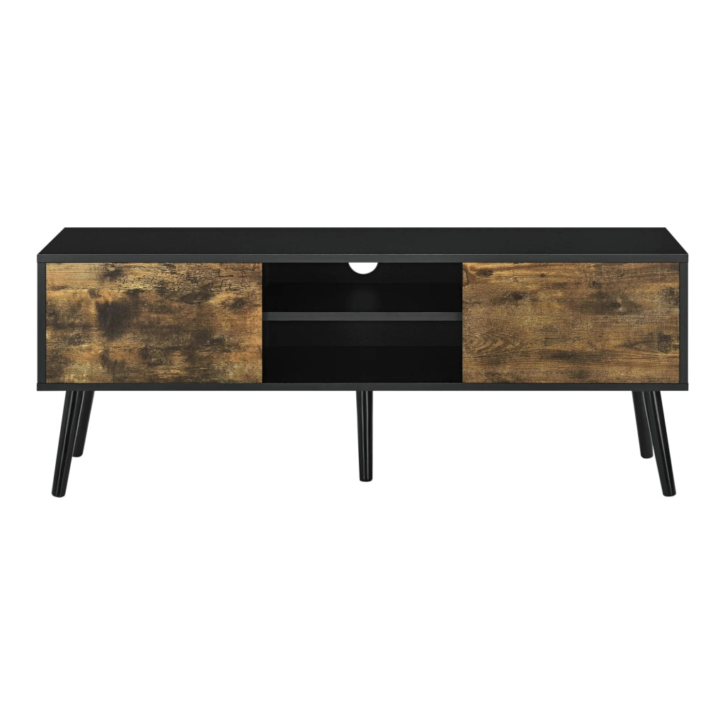 Mobile porta TV con supporto TV da 120 cm gambe in legno rivestimento in PVC nero finitura legno scuro 03_0005865