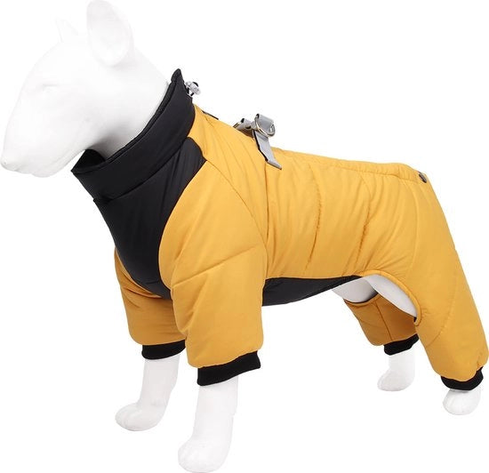 Giubbotto per cani invernale - Giubbotto caldo per cani - Collo regolabile Doppio gancio di cintura Abbigliamento per cani - Giubbotto comodo impermeabile riflettente per cani - Collo alto Abbigliamento caldo per cani - Per cani piccoli e medi - giallo