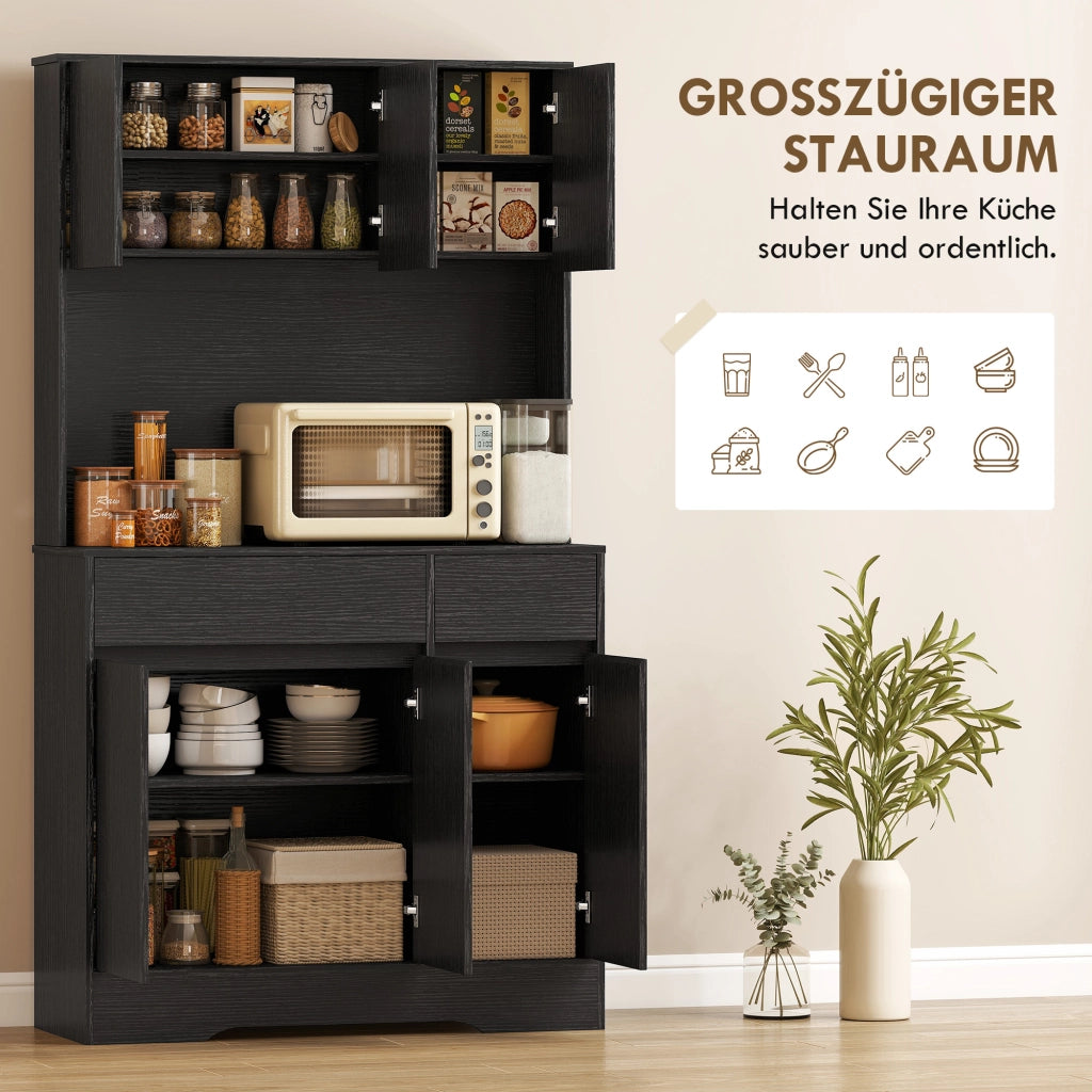 Credenza con piano lavoro, 6 ante, armadio stoccaggio alto con ripiani ¨C zephmum ¨C Nero