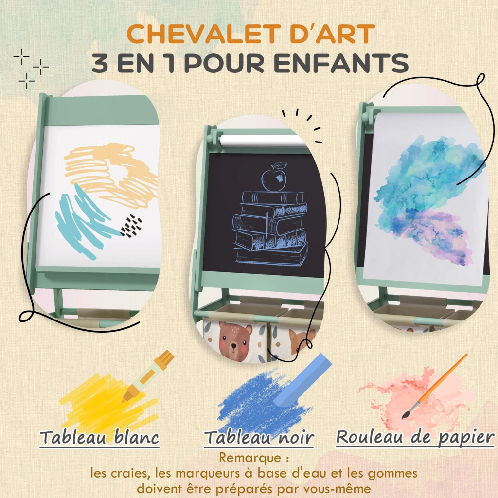 Tavolo da disegno per bambini con rullo di carta e cestini ¨C zephmum ¨C 54x46.5x93 cm verde