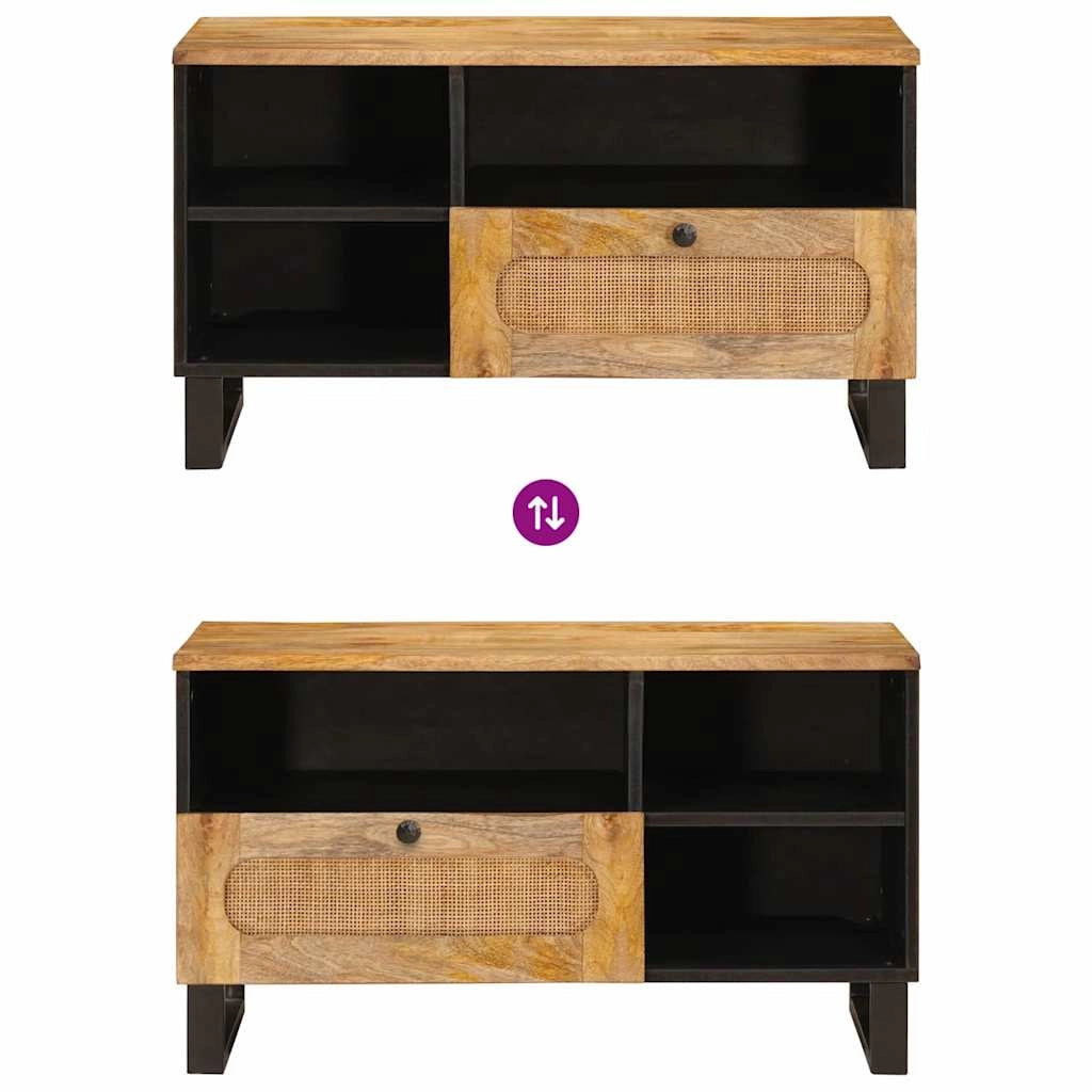Mobile TV rettangolare moderno 80 x 33 x 46 cm con pratico contenitore linee pulite legno massello di mango marrone 02_0057793