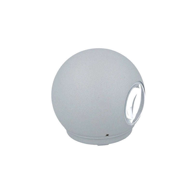 Applique Lampada LED da Muro Palla Sferica 6W 4000K Carcassa Grigia Doppio Fascio Luminoso IP65 SKU-8306